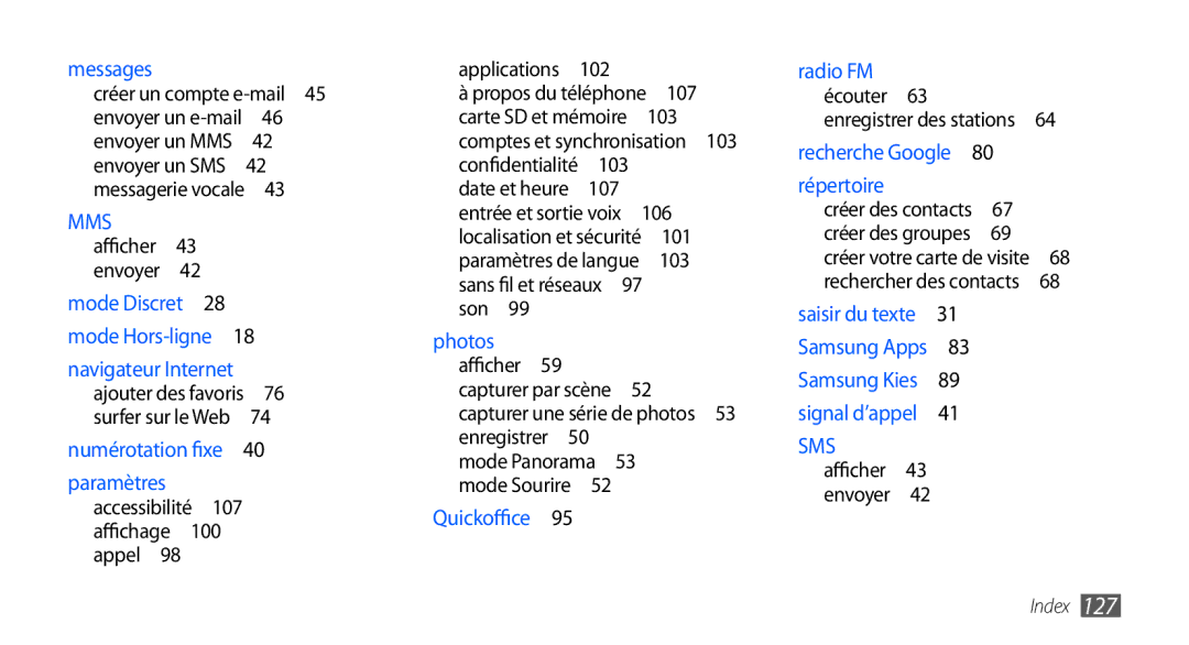 Samsung GT-S5570AAAGBL, GT-S5570EGABOG, GT-S5570AAALPM, GT-S5570AAASFR Créer un compte e-mail , 102, 107, 103, 106, Son  